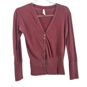 Y2K Snap Button V-Neck Cardigan Size MD Fitted Ribbed Hem Preppy Academia Casual